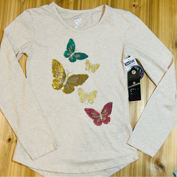 NEW Set of 2 Long Sleeve Shirts size 10/12 Medium Butterflies & Holiday Flamingo - Picture 3 of 16